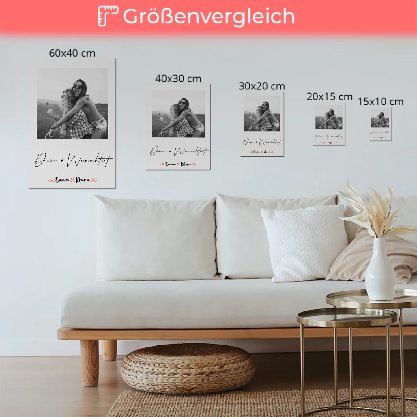 Fotoboard Wandbild Fotocollage mit 1 Foto & Namen Schwester Black & White mit Wunschtext