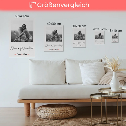 Fotoboard Wandbild Fotocollage mit 1 Foto & Namen Schwester Black & White mit Wunschtext