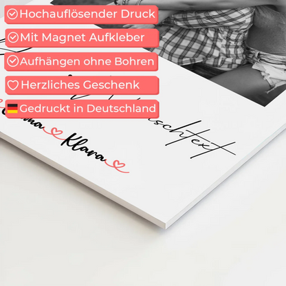 Fotoboard Wandbild Fotocollage mit 1 Foto & Namen Schwester Black & White mit Wunschtext