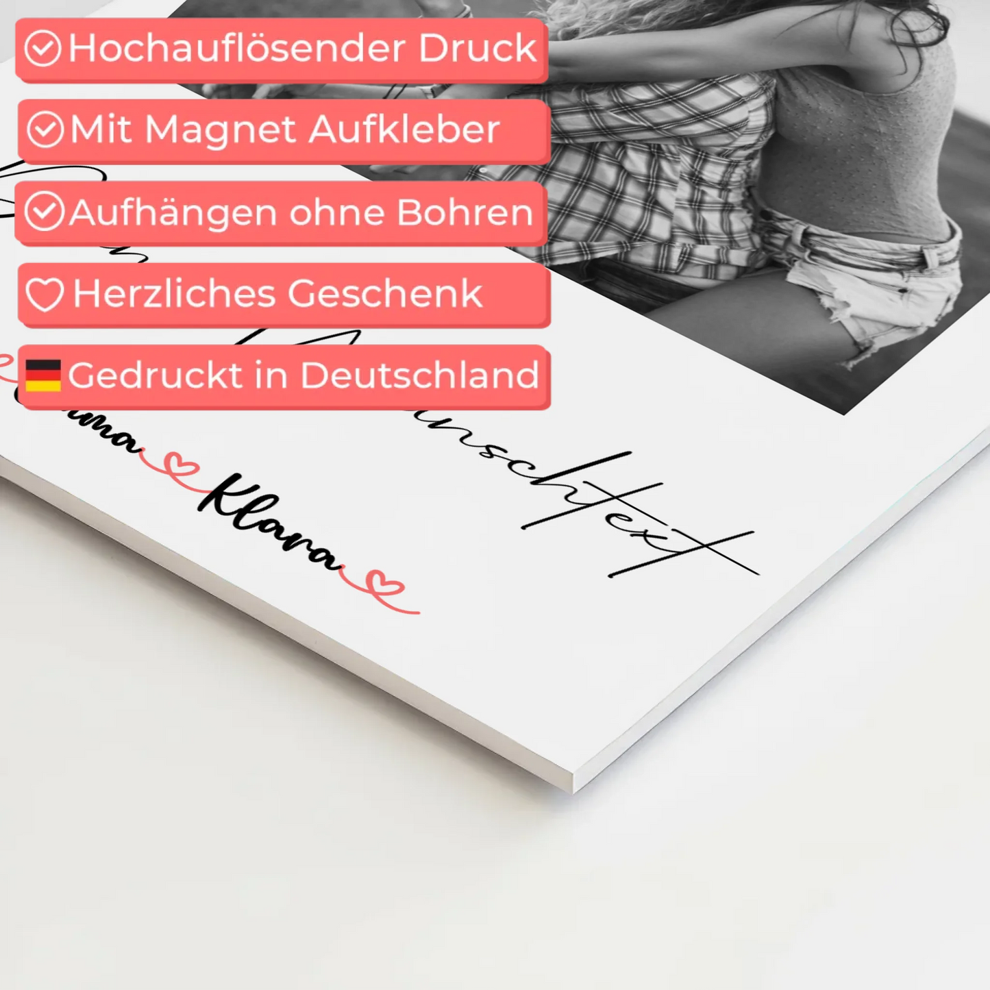 Fotoboard Wandbild Fotocollage mit 1 Foto & Namen Schwester Black & White mit Wunschtext