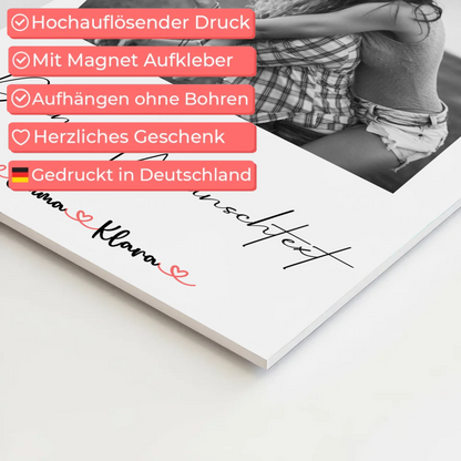 Fotoboard Wandbild Fotocollage mit 1 Foto & Namen Schwester Black & White mit Wunschtext