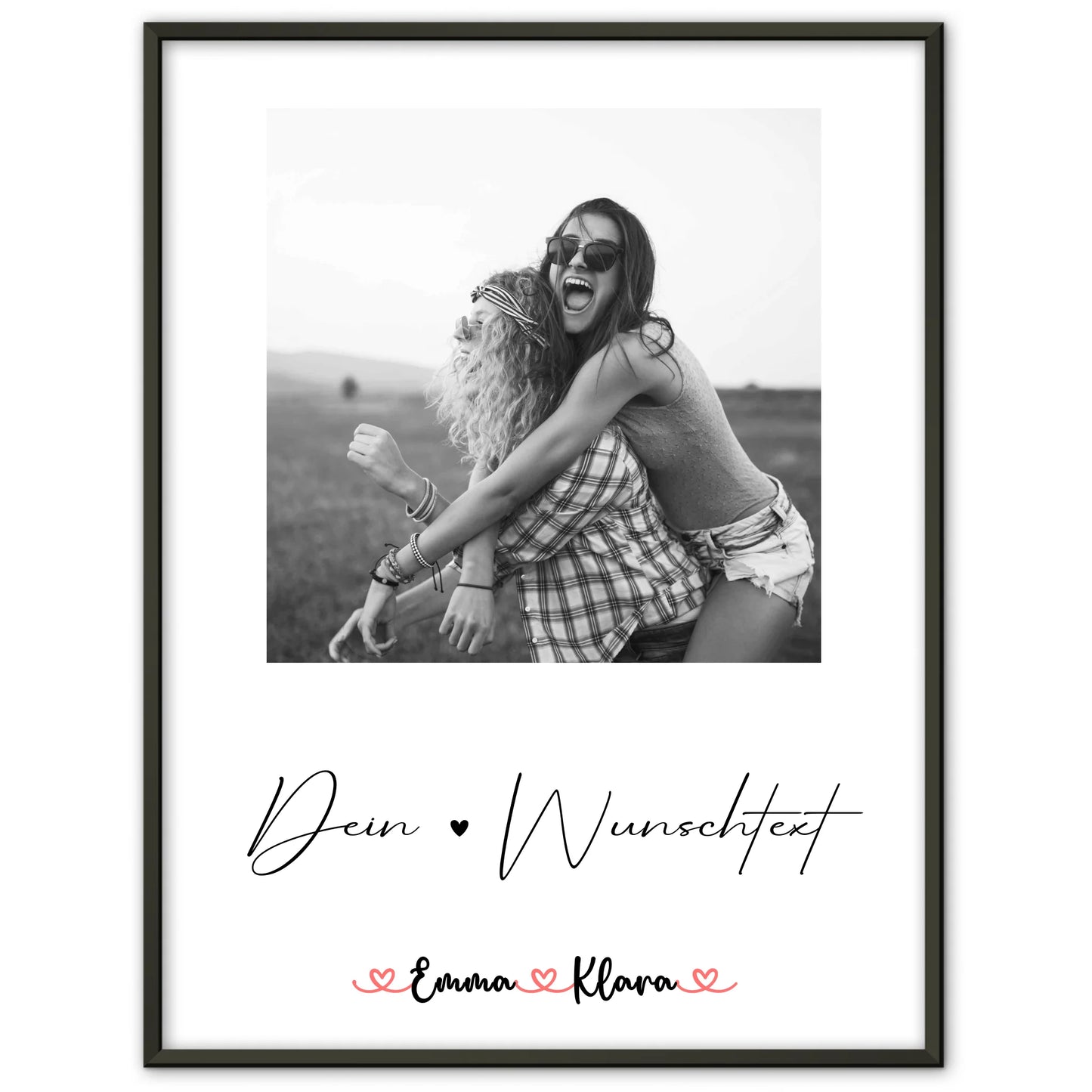 Poster Schwester mit 1 Foto & Namen, Black & White Hintergrund und Wunschtext