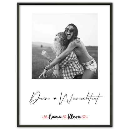 Poster Schwester mit 1 Foto & Namen, Black & White Hintergrund und Wunschtext
