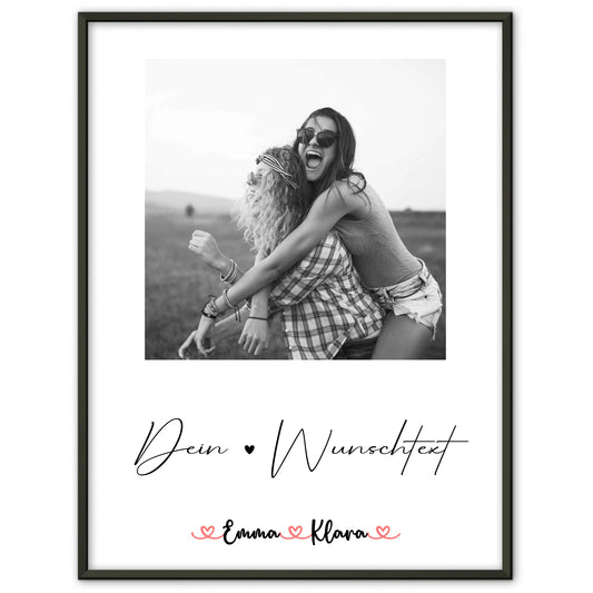 Poster Schwester mit 1 Foto & Namen, Black & White Hintergrund und Wunschtext