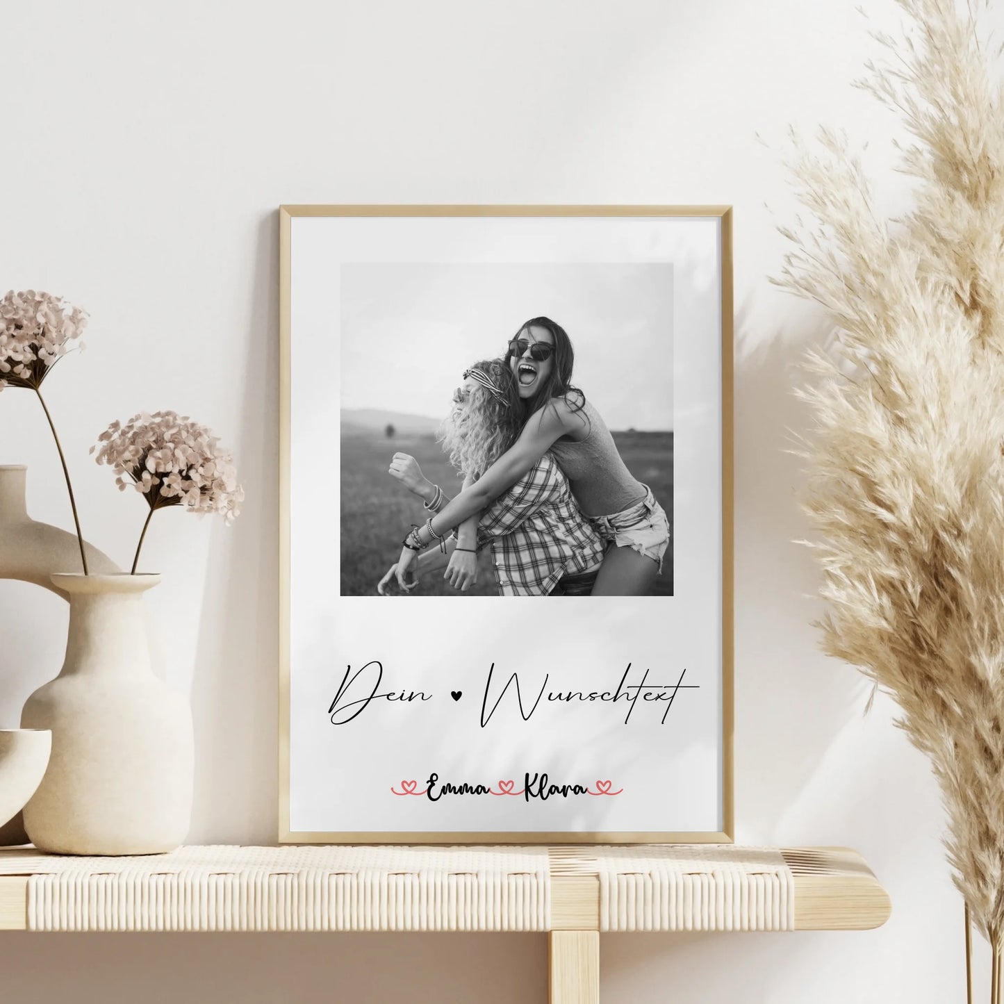 Poster Schwester mit 1 Foto & Namen, Black & White Hintergrund und Wunschtext