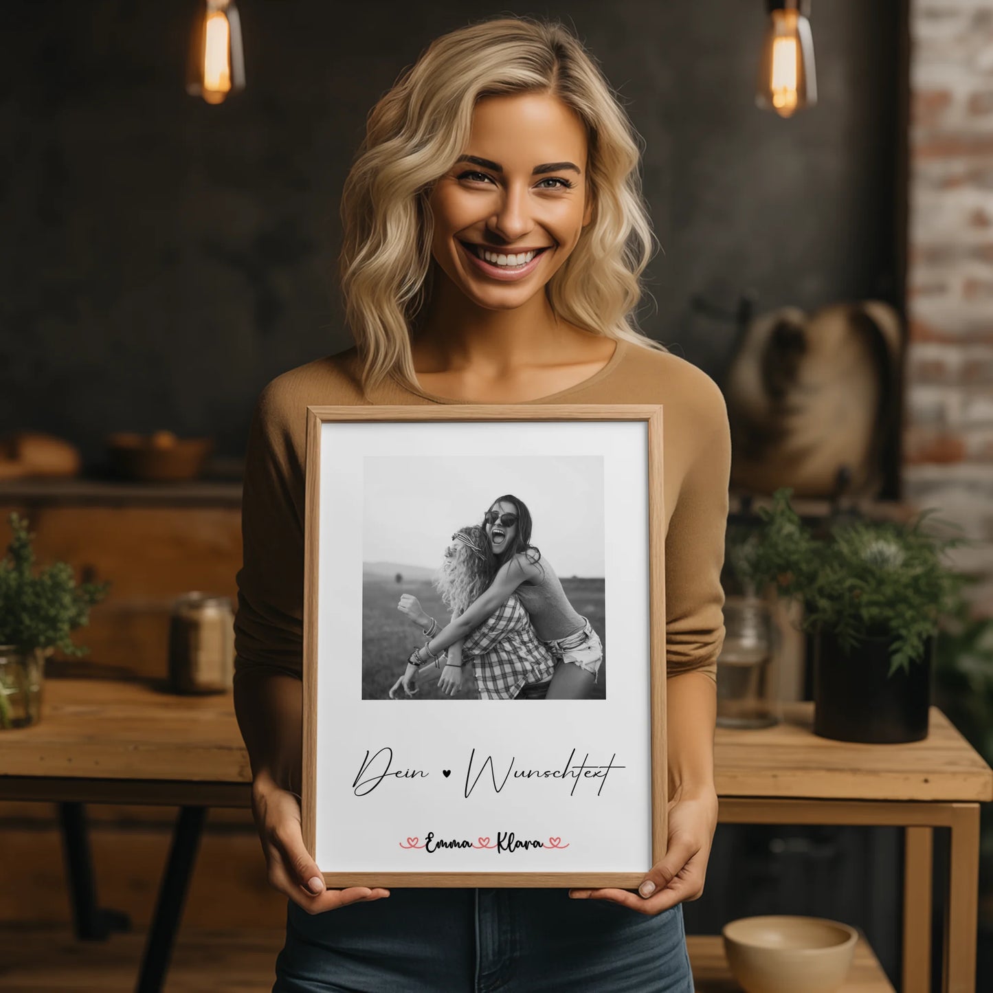 Poster Schwester mit 1 Foto & Namen, Black & White Hintergrund und Wunschtext