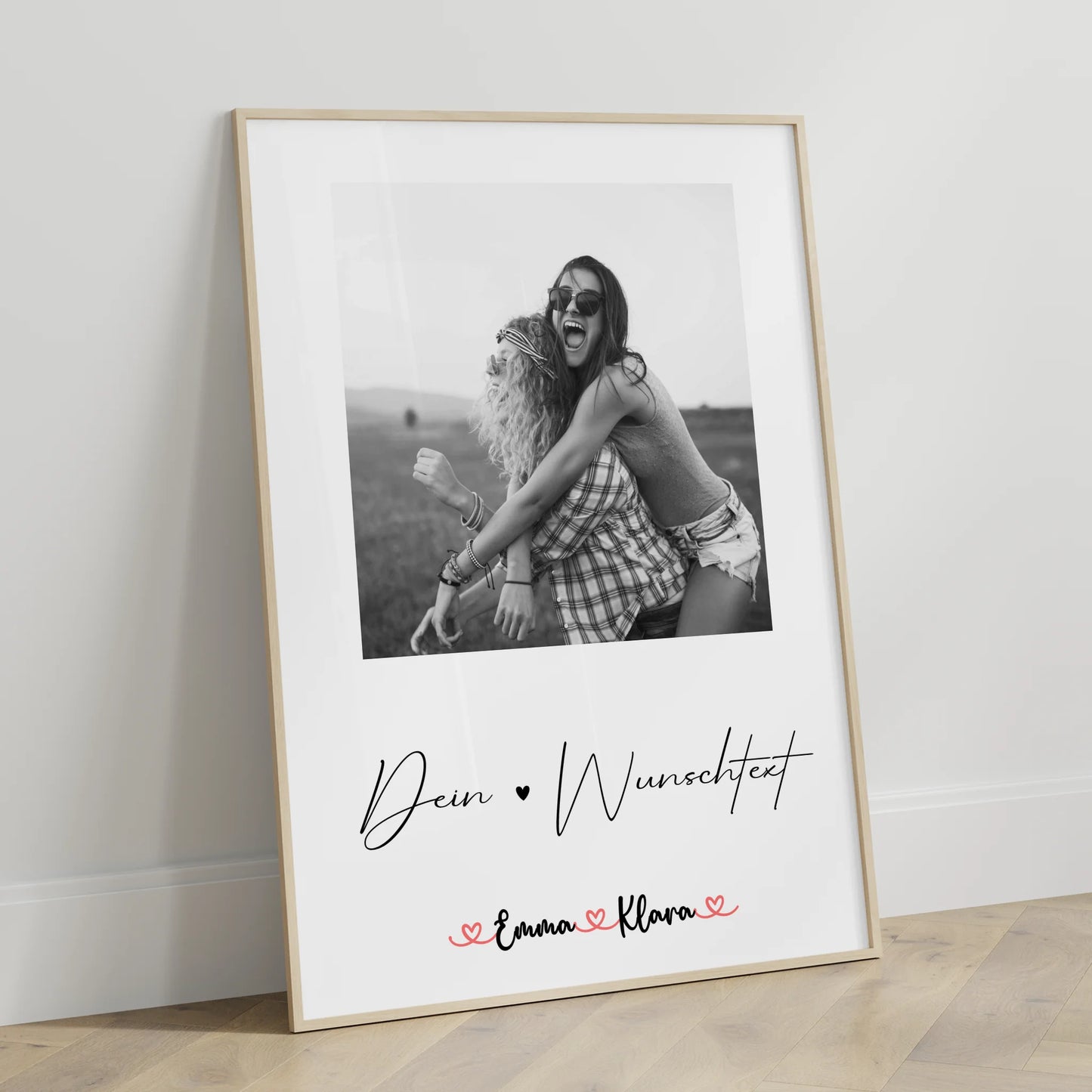 Poster Schwester mit 1 Foto & Namen, Black & White Hintergrund und Wunschtext