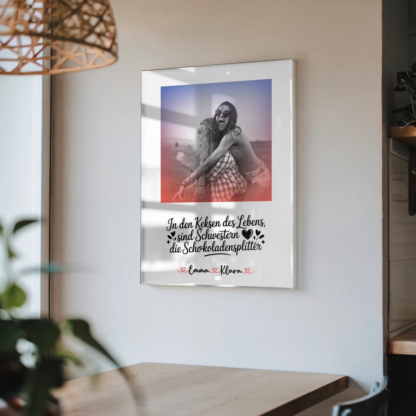 Foto Mit Acrylglas personalisiert Schwestern sind Lebensschokolade mit Namen & Spruch