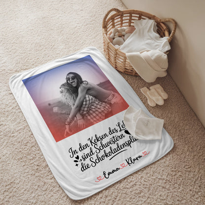Personalisierte Decke Schwester mit Namen, Foto & Wunschtext Black & White 1 Foto