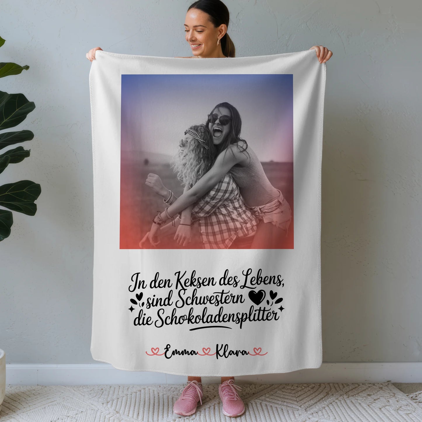 Personalisierte Decke Schwester mit Namen, Foto & Wunschtext Black & White 1 Foto