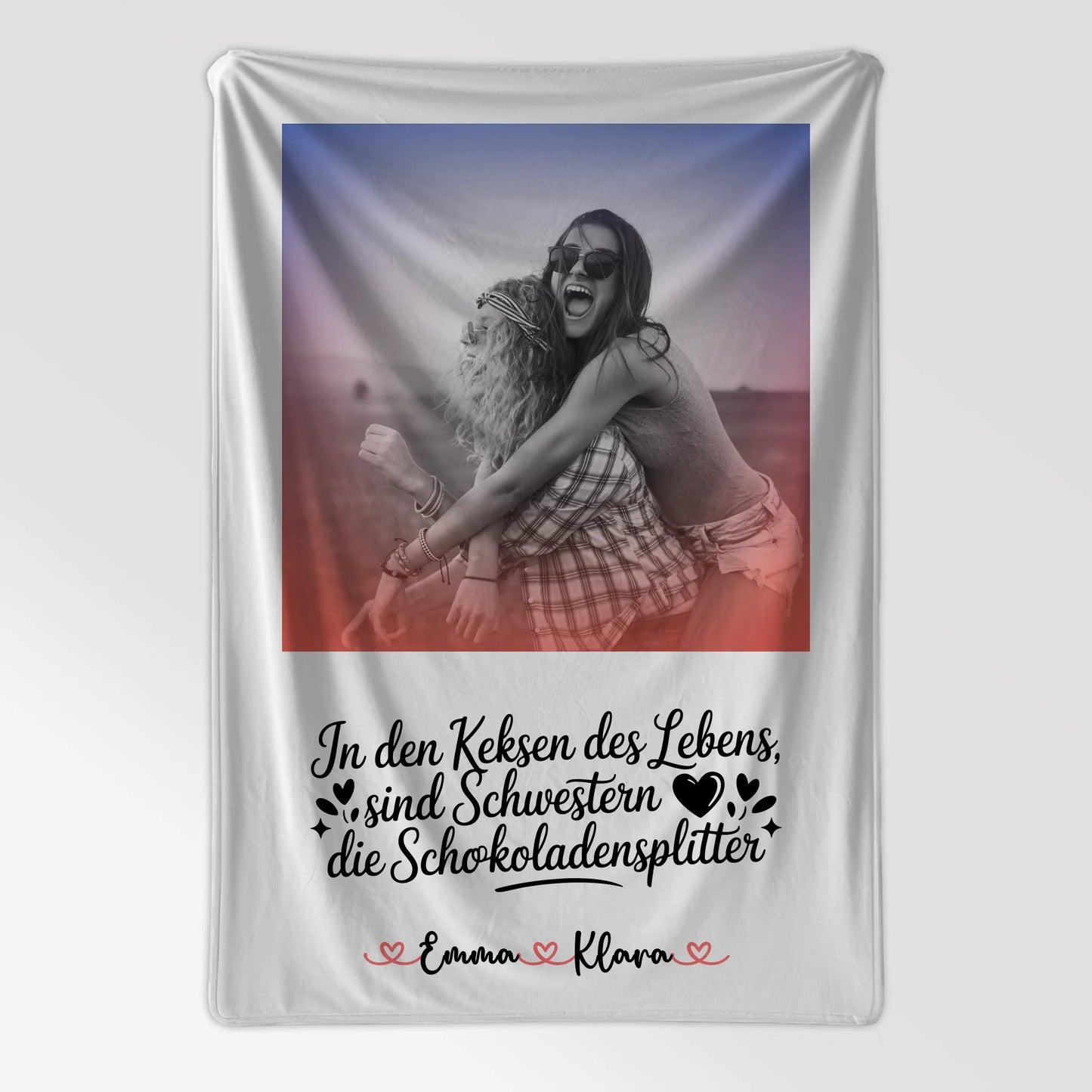 Personalisierte Decke Schwester mit Namen, Foto & Wunschtext Black & White 1 Foto