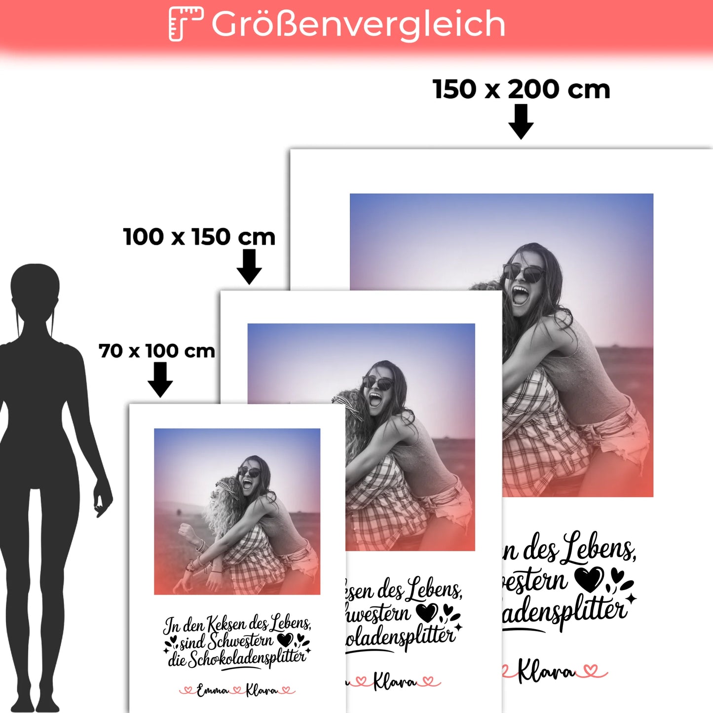 Personalisierte Decke Schwester mit Namen, Foto & Wunschtext Black & White 1 Foto