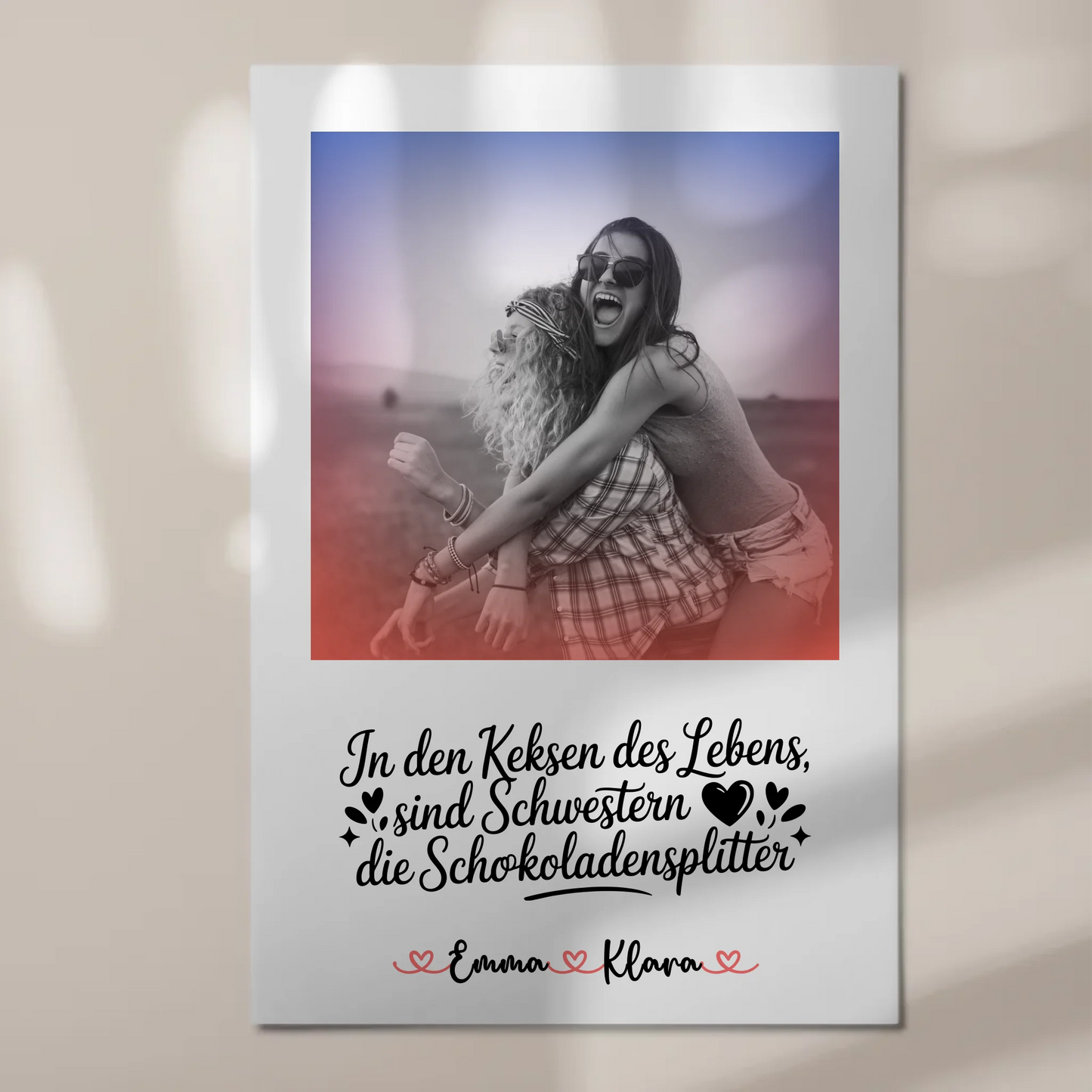 Fotoboard Magnet Poster Schwestern sind Lebensschokolade, mit Namen, 1 Foto