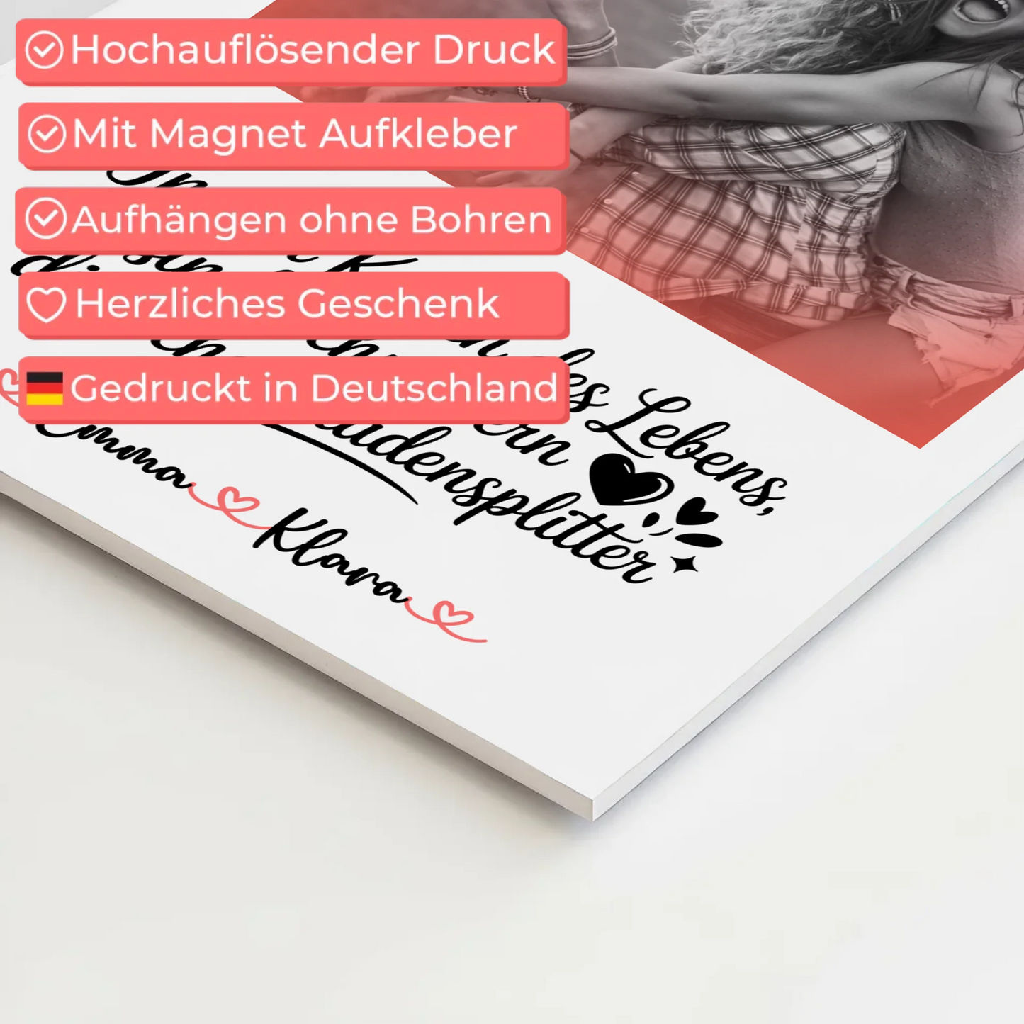 Fotoboard Magnet Poster Schwestern sind Lebensschokolade, mit Namen, 1 Foto