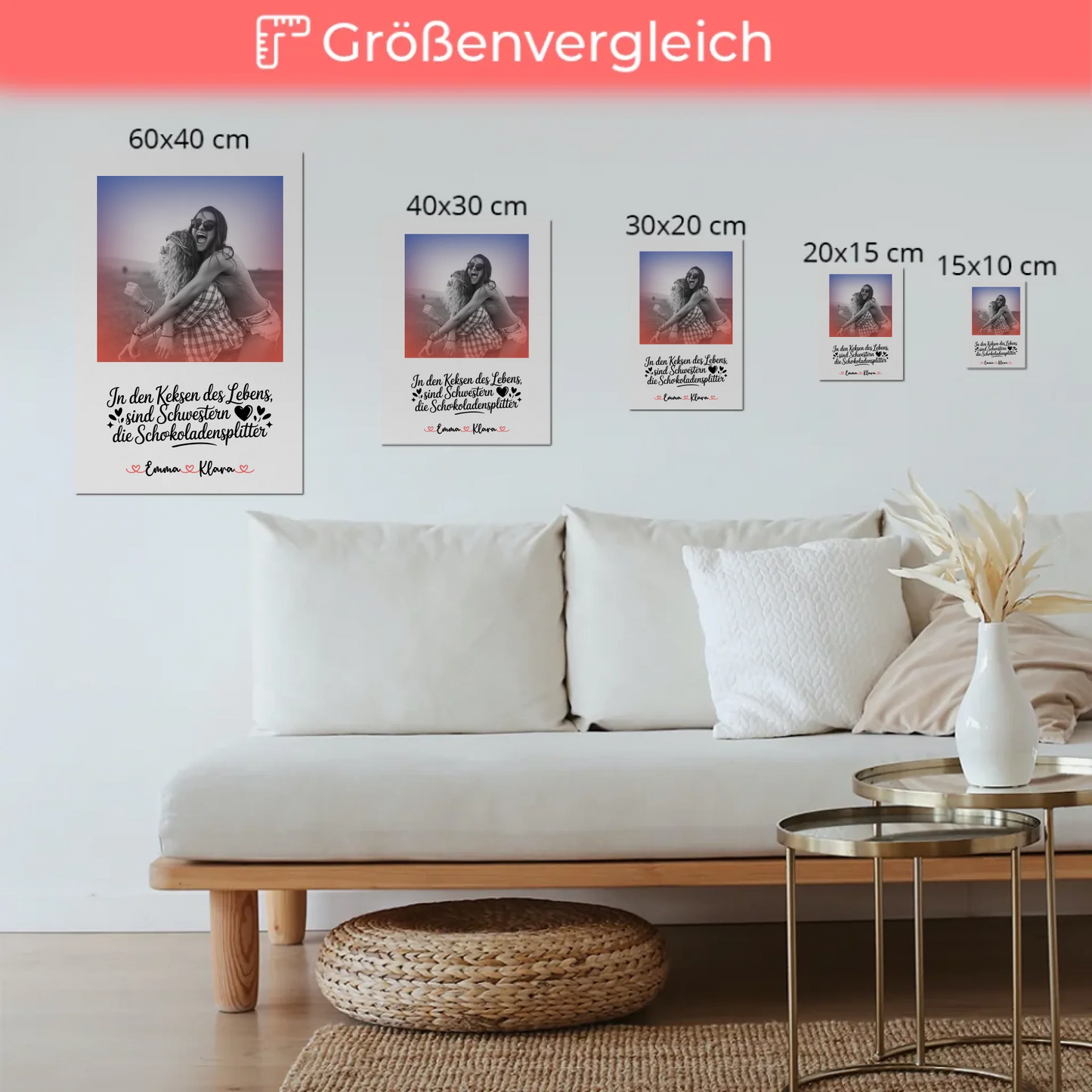Fotoboard Magnet Poster Schwestern sind Lebensschokolade, mit Namen, 1 Foto