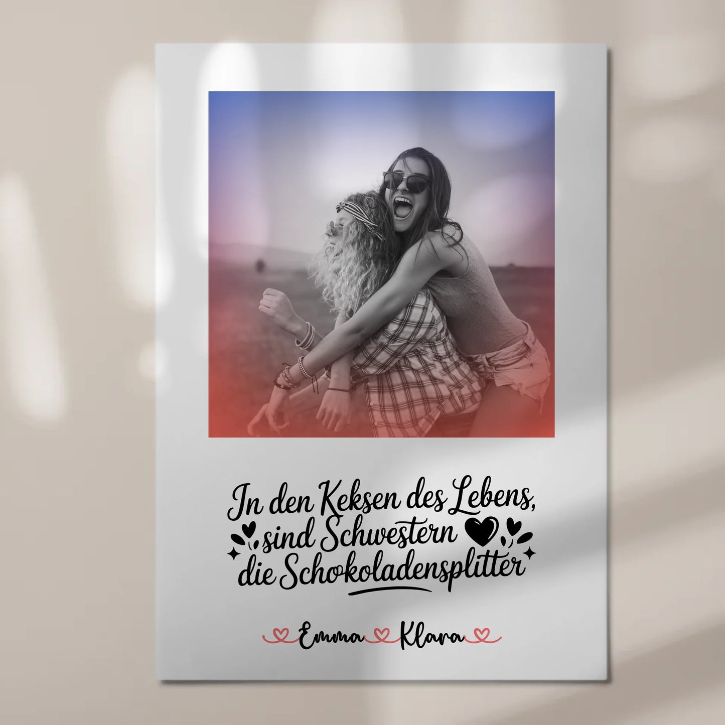 Fotoboard Magnet Poster Schwestern sind Lebensschokolade, mit Namen, 1 Foto