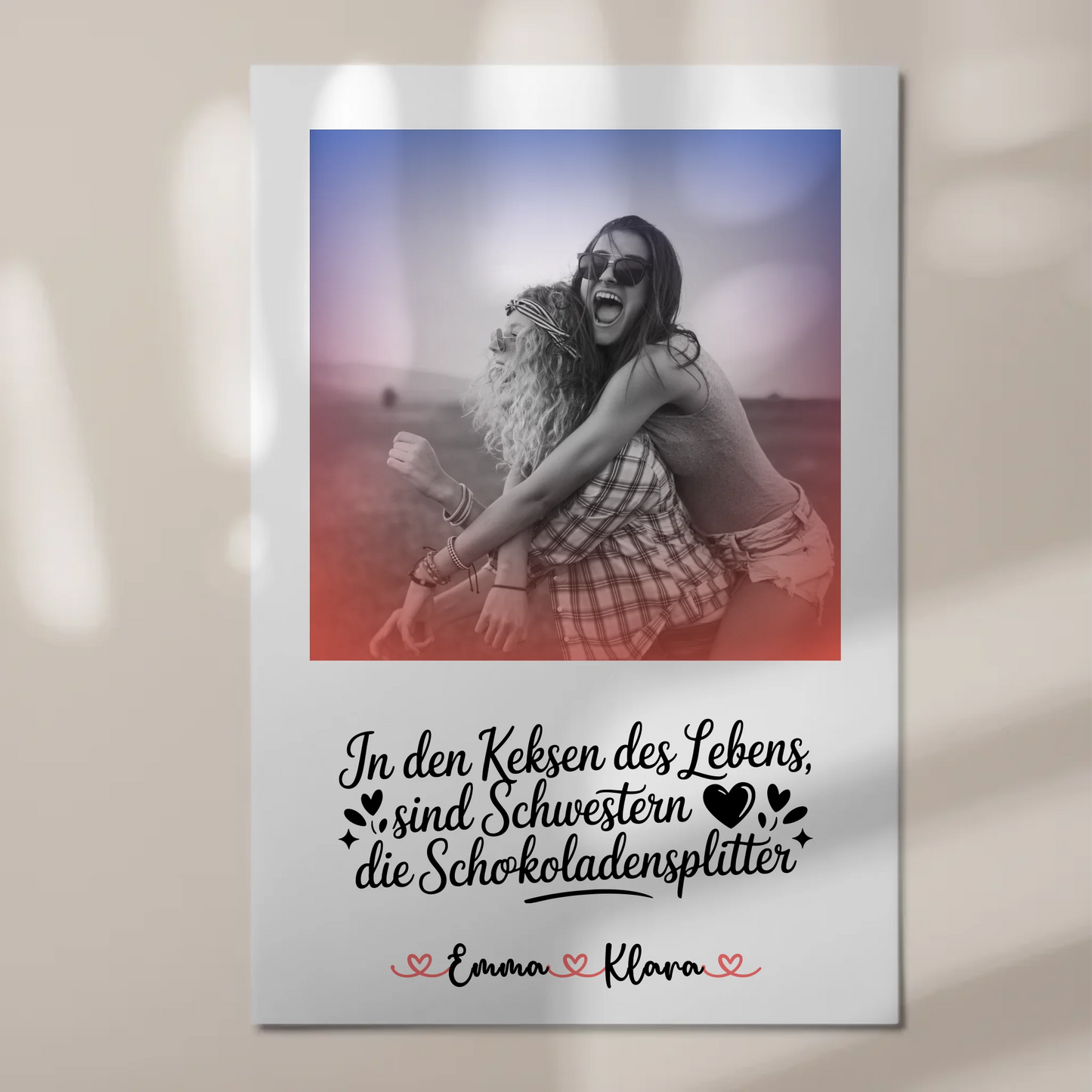 Fotoboard Magnet Poster Schwestern sind Lebensschokolade, mit Namen, 1 Foto