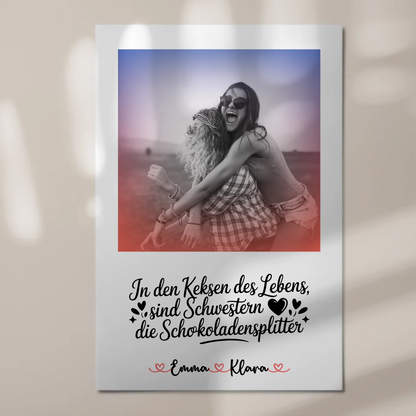 Fotoboard Magnet Poster Schwestern sind Lebensschokolade, mit Namen, 1 Foto