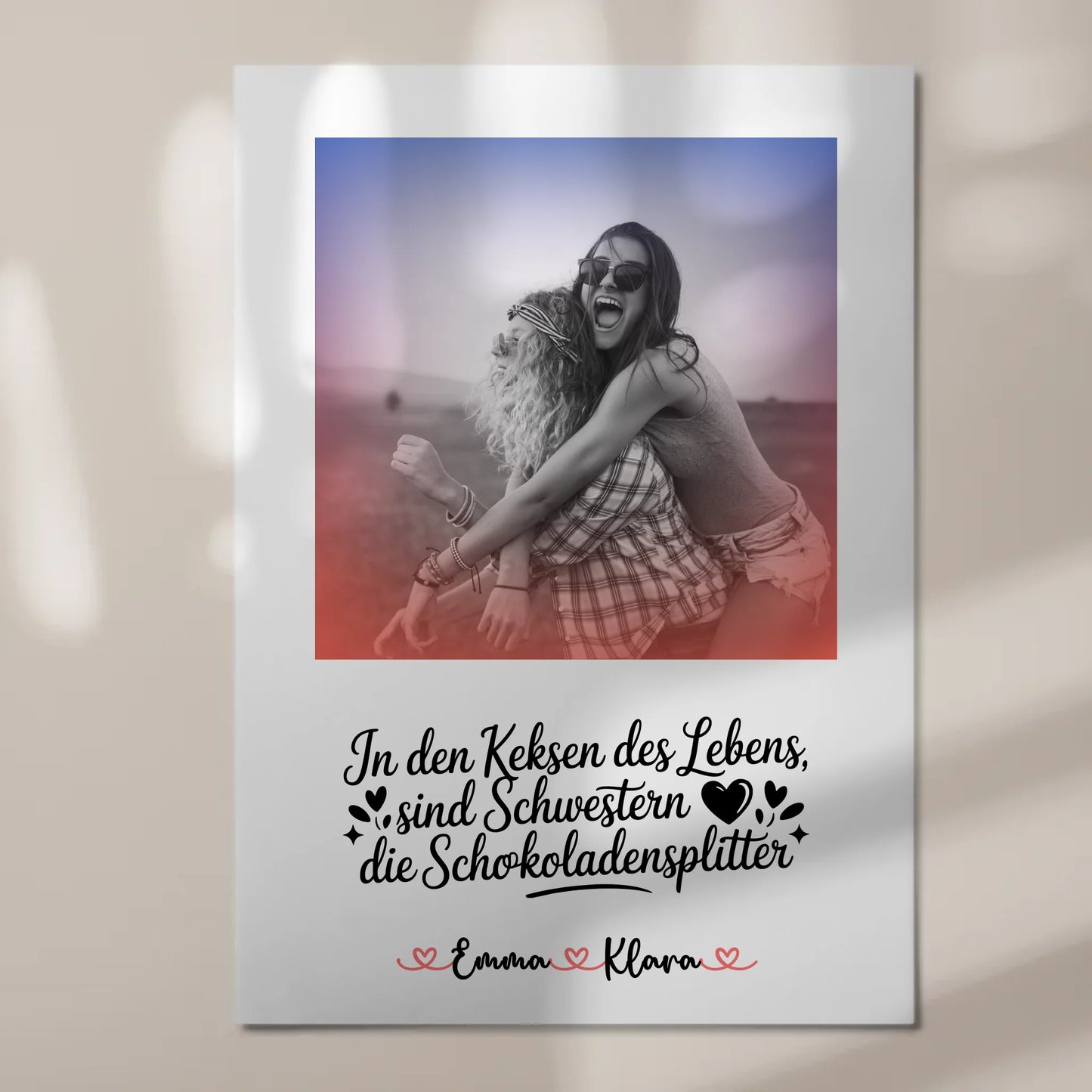 Fotoboard Magnet Poster Schwestern sind Lebensschokolade, mit Namen, 1 Foto