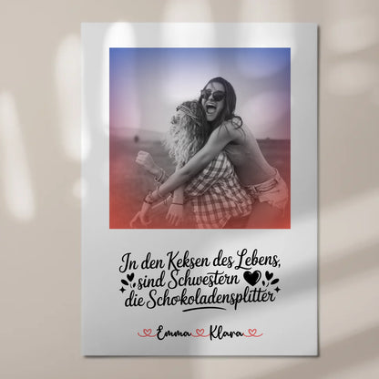 Fotoboard Magnet Poster Schwestern sind Lebensschokolade, mit Namen, 1 Foto