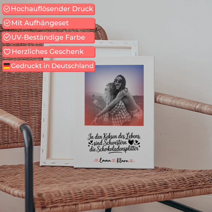 Schwester Leinwand personalisiert mit Foto, Namen & Wunschtext Black & White Stil