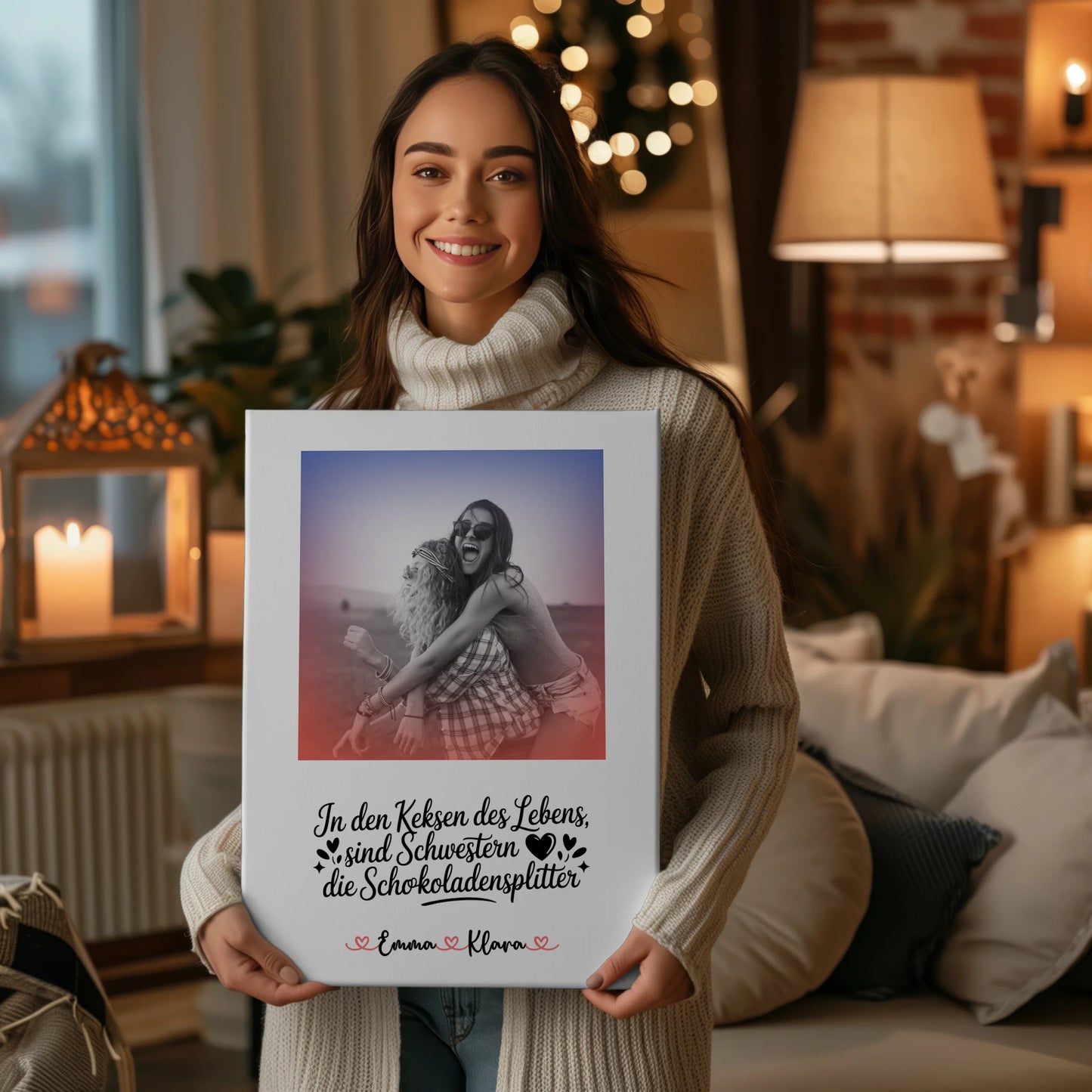 Schwester Leinwand personalisiert mit Foto, Namen & Wunschtext Black & White Stil