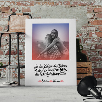 Schwester Leinwand personalisiert mit Foto, Namen & Wunschtext Black & White Stil