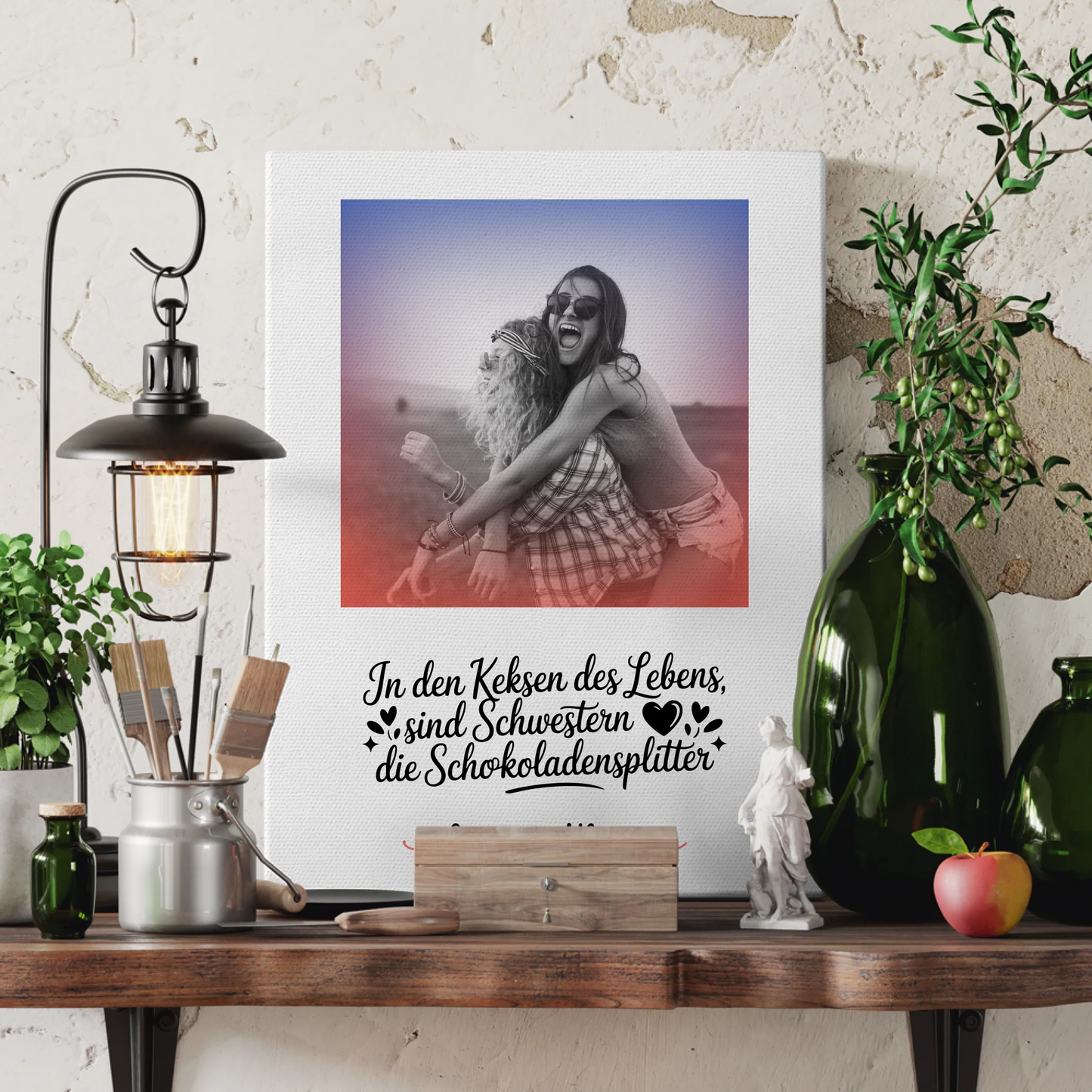 Schwester Leinwand personalisiert mit Foto, Namen & Wunschtext Black & White Stil