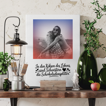 Schwester Leinwand personalisiert mit Foto, Namen & Wunschtext Black & White Stil