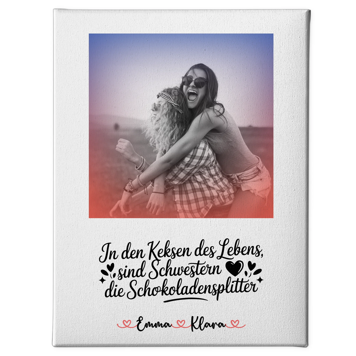Schwester Leinwand personalisiert mit Foto, Namen & Wunschtext Black & White Stil