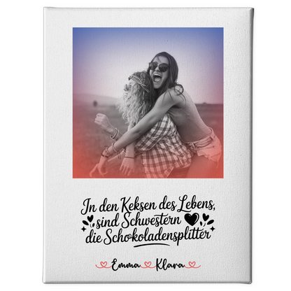 Schwester Leinwand personalisiert mit Foto, Namen & Wunschtext Black & White Stil