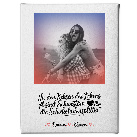 Schwester Leinwand personalisiert mit Foto, Namen & Wunschtext Black & White Stil