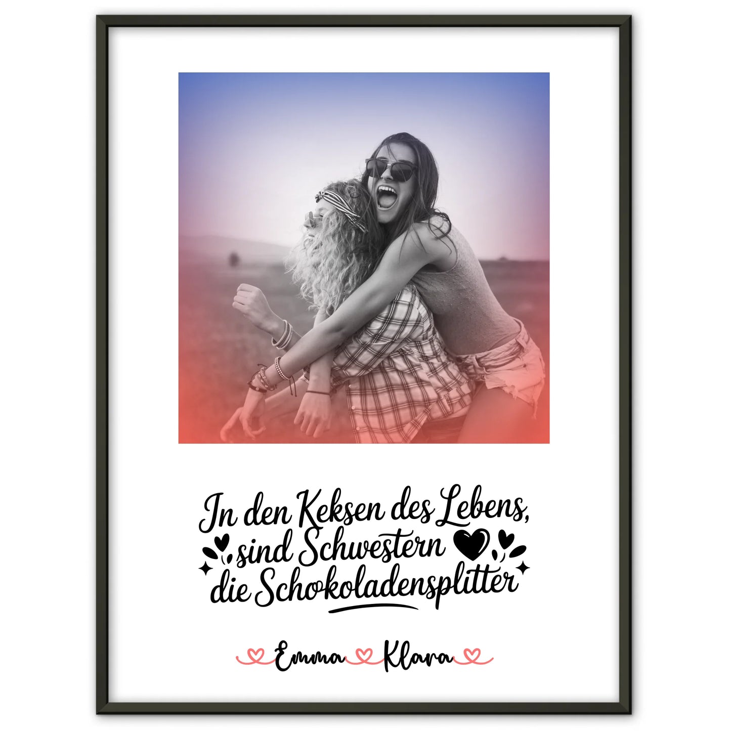 Schwester Poster personalisierbar mit Namen, Foto Black & White und Wunschtext
