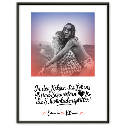 Schwester Poster personalisierbar mit Namen, Foto Black & White und Wunschtext