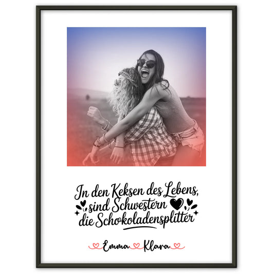 Schwester Poster personalisierbar mit Namen, Foto Black & White und Wunschtext