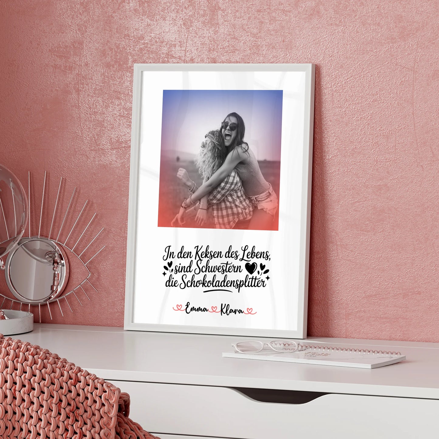 Schwester Poster personalisierbar mit Namen, Foto Black & White und Wunschtext