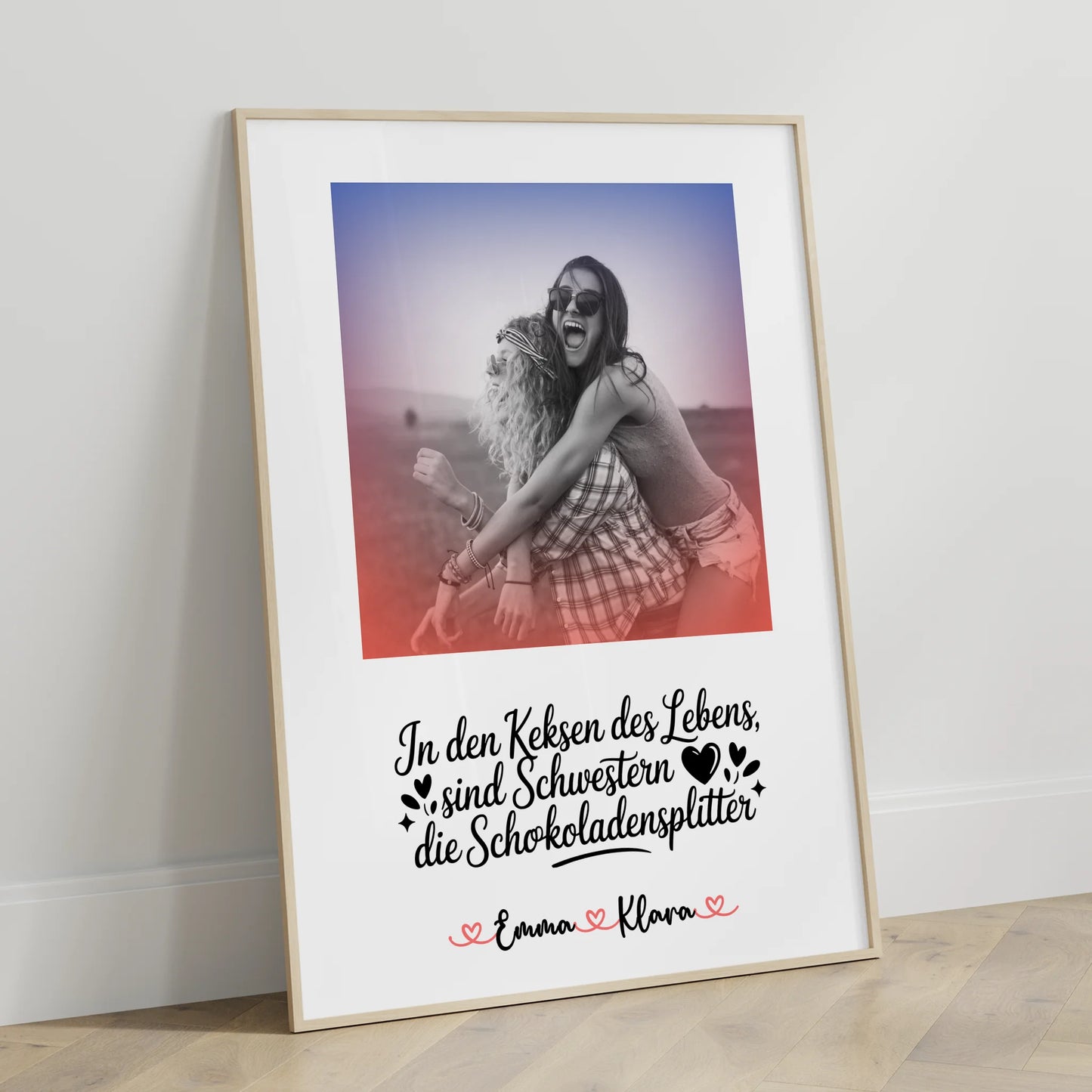 Schwester Poster personalisierbar mit Namen, Foto Black & White und Wunschtext