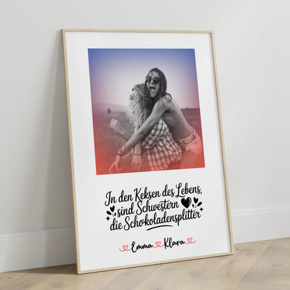 Schwester Poster personalisierbar mit Namen, Foto Black & White und Wunschtext