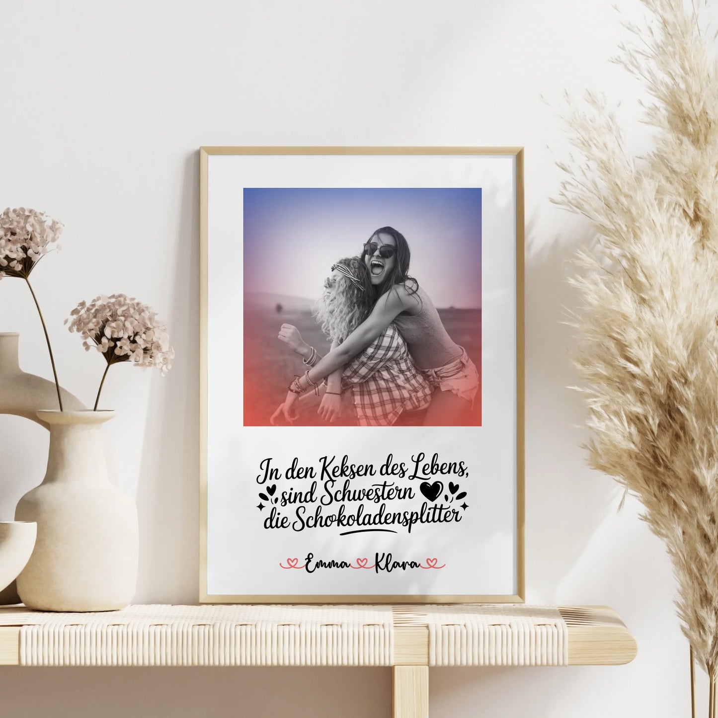 Schwester Poster personalisierbar mit Namen, Foto Black & White und Wunschtext