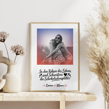 Schwester Poster personalisierbar mit Namen, Foto Black & White und Wunschtext