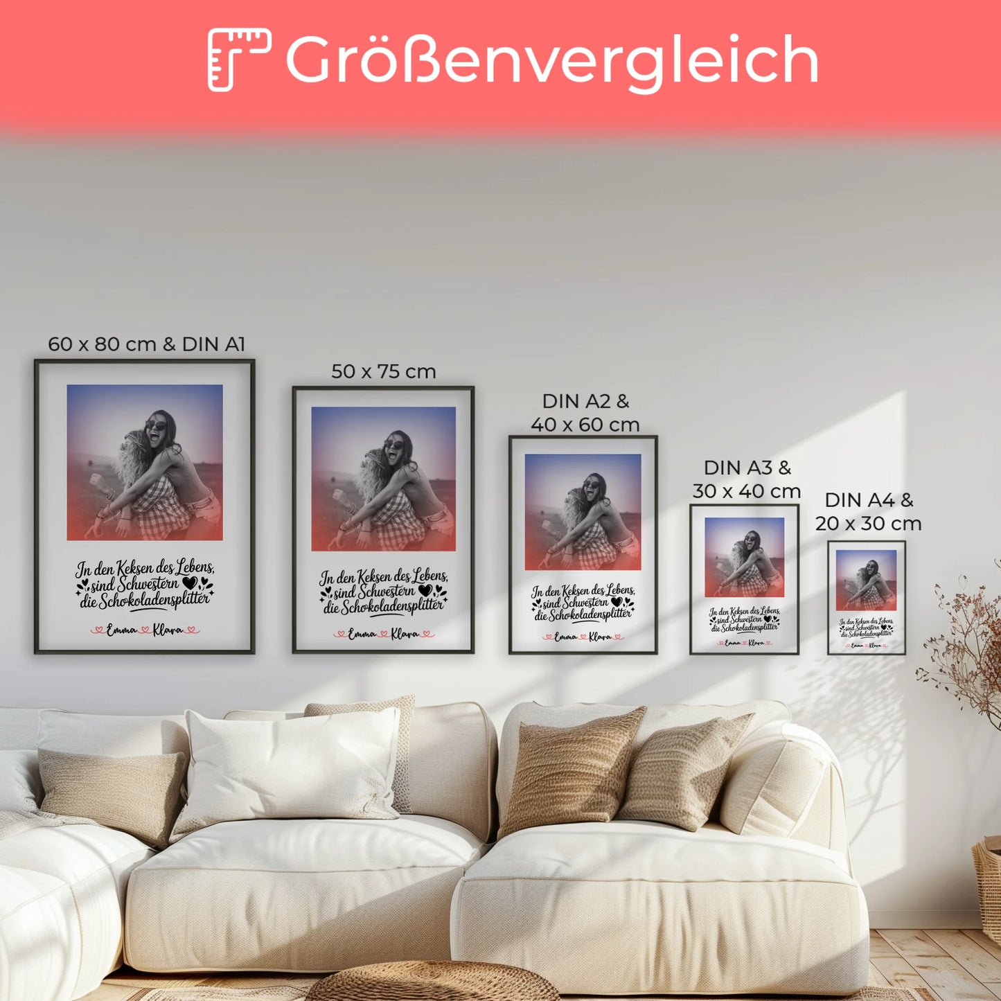 Schwester Poster personalisierbar mit Namen, Foto Black & White und Wunschtext