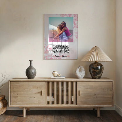 Acrylglas Wandbild Fotocollage Lehrerin echte Heldin Mit Foto, Namen & Spruch