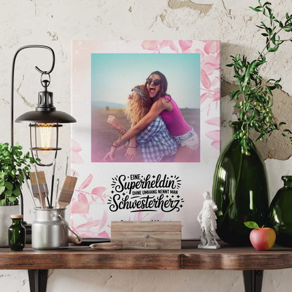 Personalisierte Leinwand Schwester mit Foto, Namen & eigenem Spruch