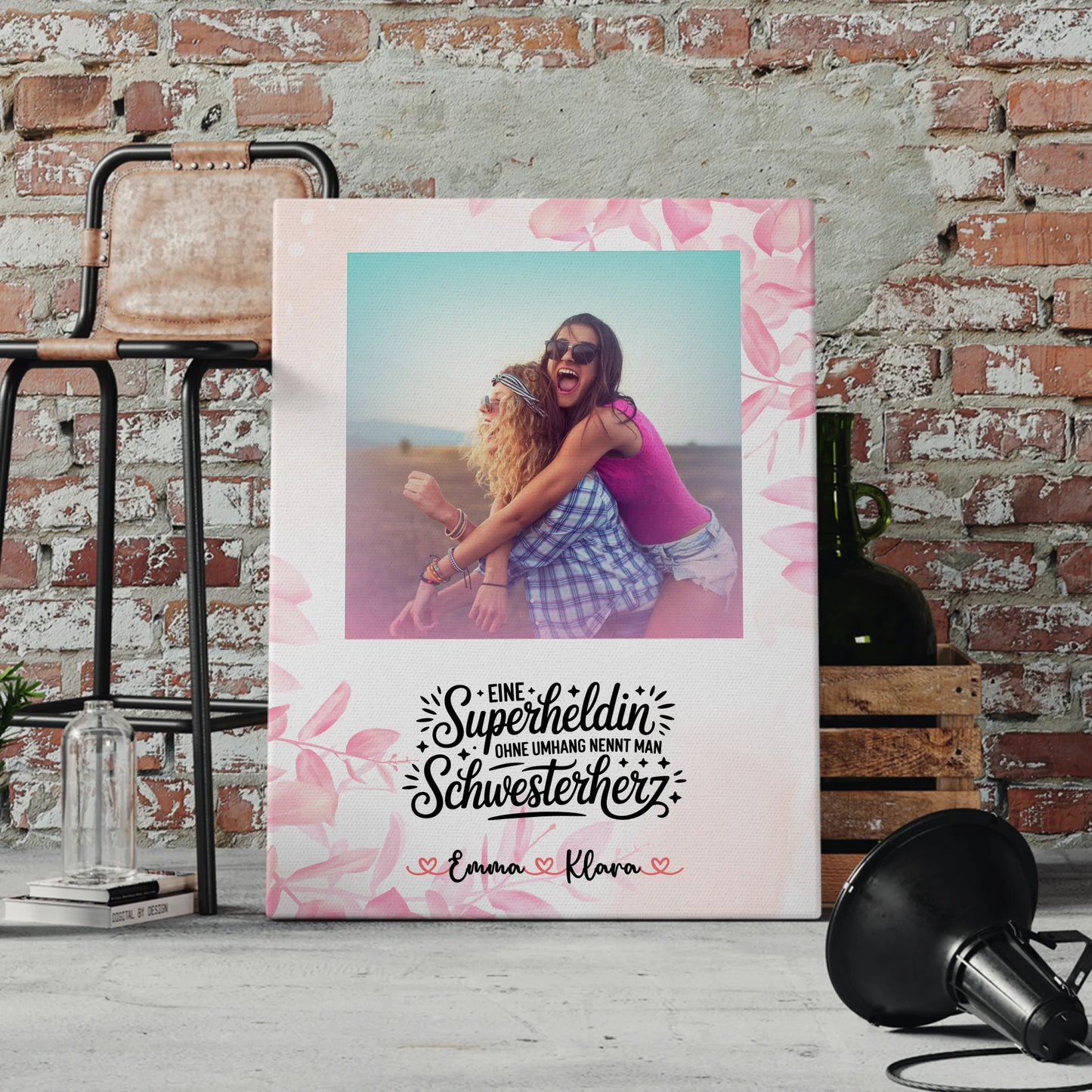 Personalisierte Leinwand Schwester mit Foto, Namen & eigenem Spruch