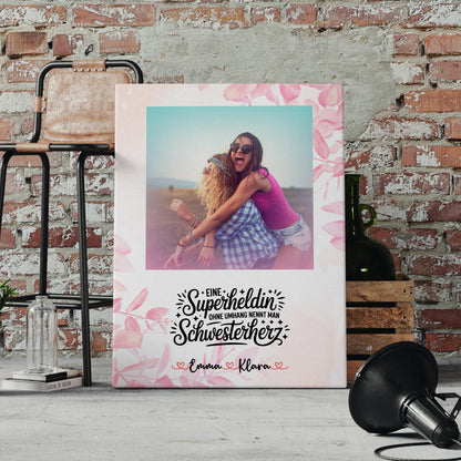 Personalisierte Leinwand Schwester mit Foto, Namen & eigenem Spruch