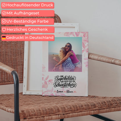 Personalisierte Leinwand Schwester mit Foto, Namen & eigenem Spruch