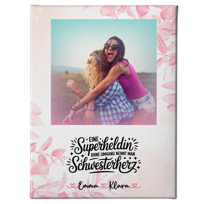 Personalisierte Leinwand Schwester mit Foto, Namen & eigenem Spruch