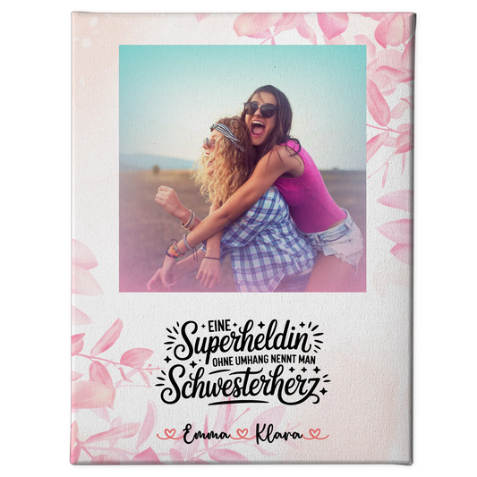 Personalisierte Leinwand Schwester mit Foto, Namen & eigenem Spruch