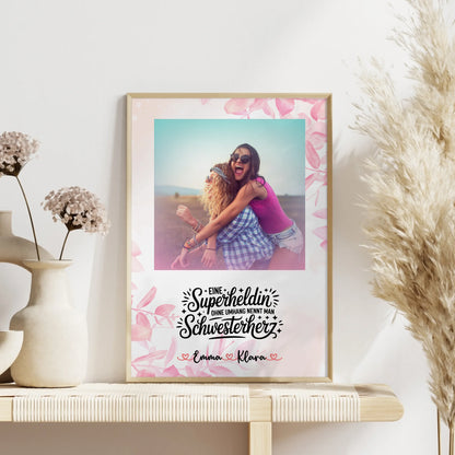 Poster Schwester mit Foto, Namen & eigenem Spruch Lehrerin echte Heldin