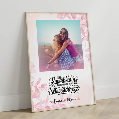 Poster Schwester mit Foto, Namen & eigenem Spruch Lehrerin echte Heldin